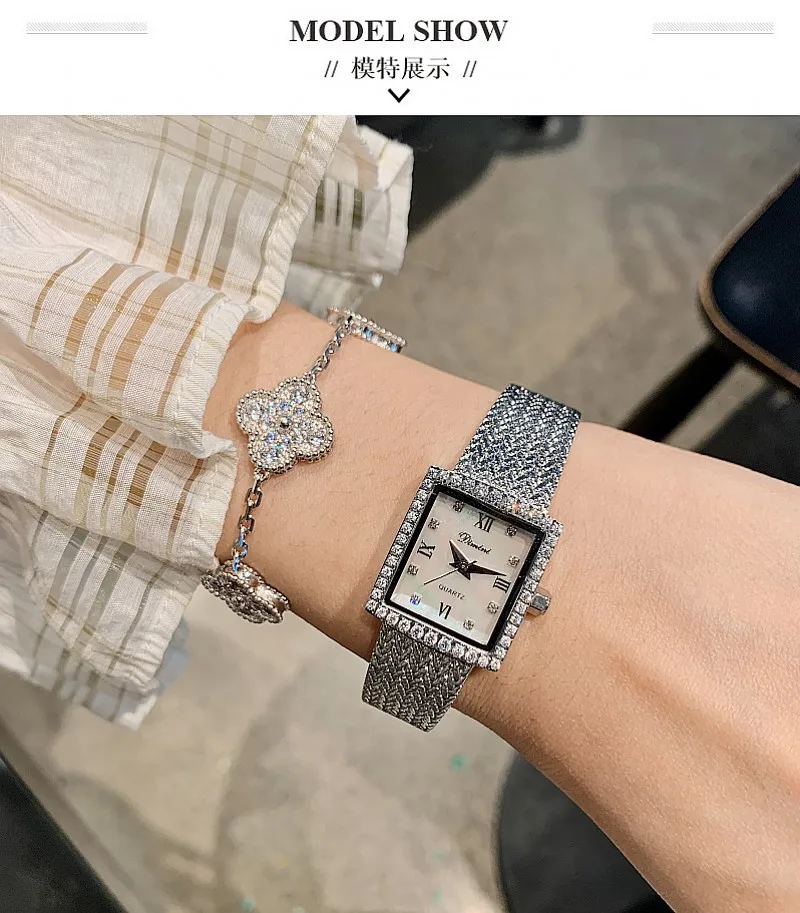 2023  Diamond Wristwatch Luxury Brand Women Watches Quartz Fashion Ladies Watch With Rhinestone Rectangle Bracelet Watch Women