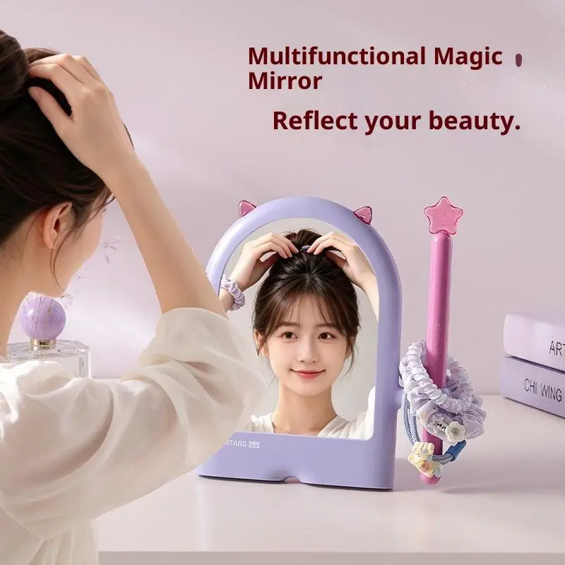Magic Wand Makeup Mirror Student Dormitory Desktop Makeup Mirror Home Bedroom High-definition With Headband Holder