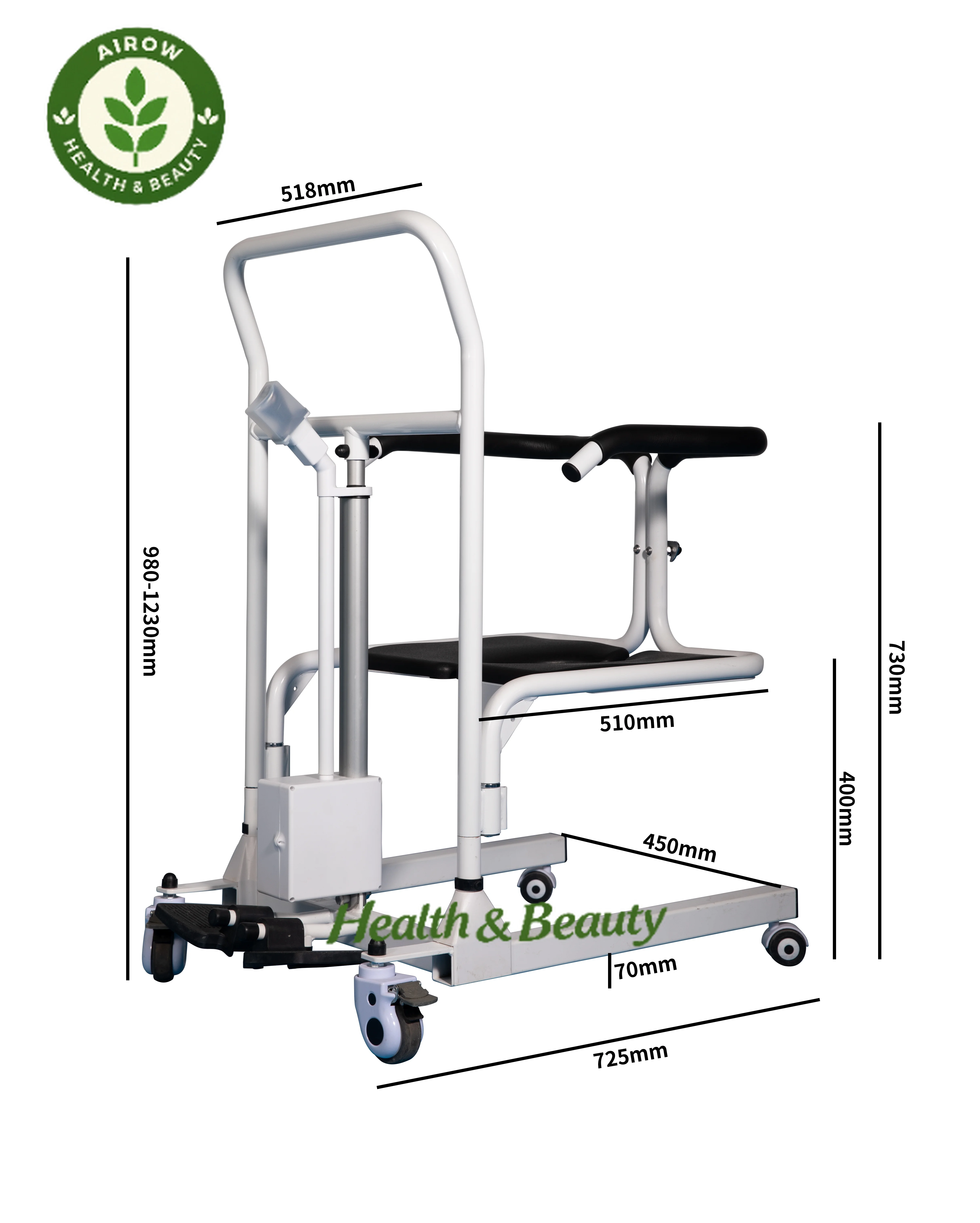 AIROW Multi-Purpose Lightweight Electric Patient Lift Toilet Transfer Commode Chair for Elderly Nursing