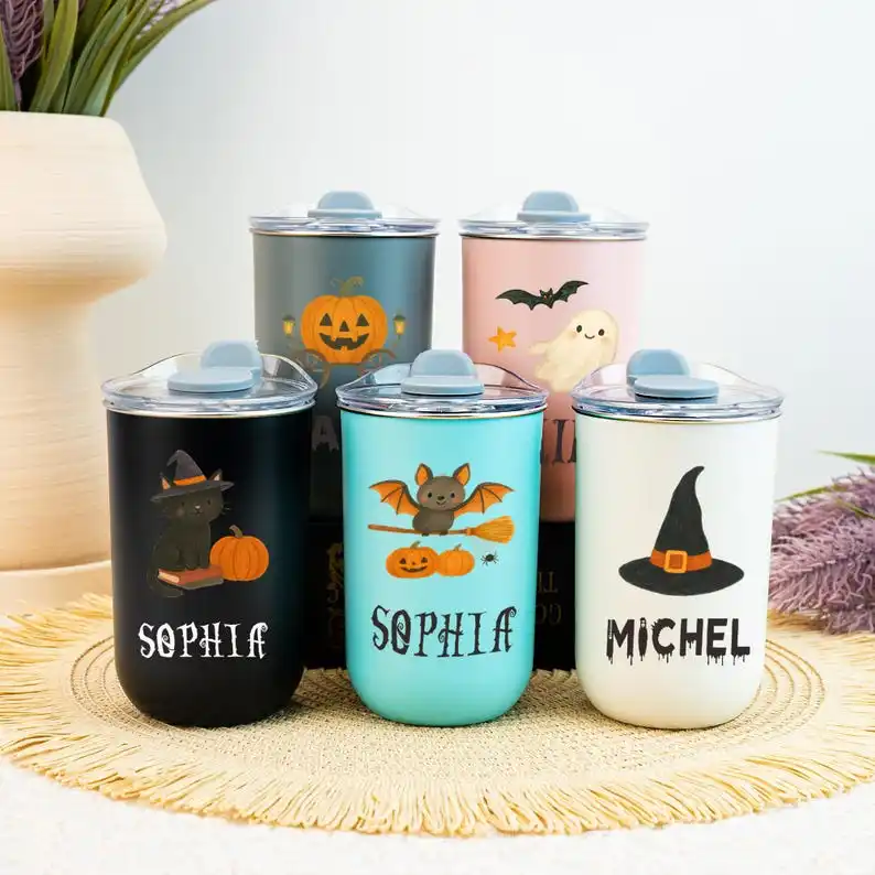 Custom Name Halloween Tumbler Water Cups Personalized Spooky Cup Fall Party Gift Insulated Travel Mug with Lid Straw Drinkware