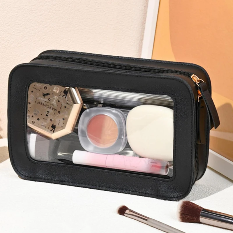 Mini Clear Makeup Bag Pu Vegan Faux Leather Cute Small Visible Window Storage Lipsticks Cosmetics Case For Purse