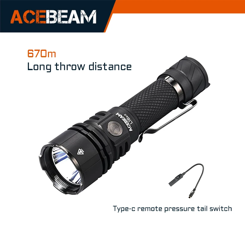 ACEBEAM-linterna táctica de largo alcance, L16 2,0, 670M, 2100LM, interruptor Dual, admite uso y carga simultáneos