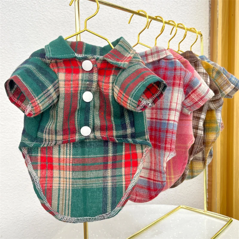 Plaid Dog Shirt With D-Ring 6 Colors Small Medium Dog Sweatshirt Tshirt Chihuahua Corgi Pet Dog Clothes Puppy Cat Hoody Shirt XL