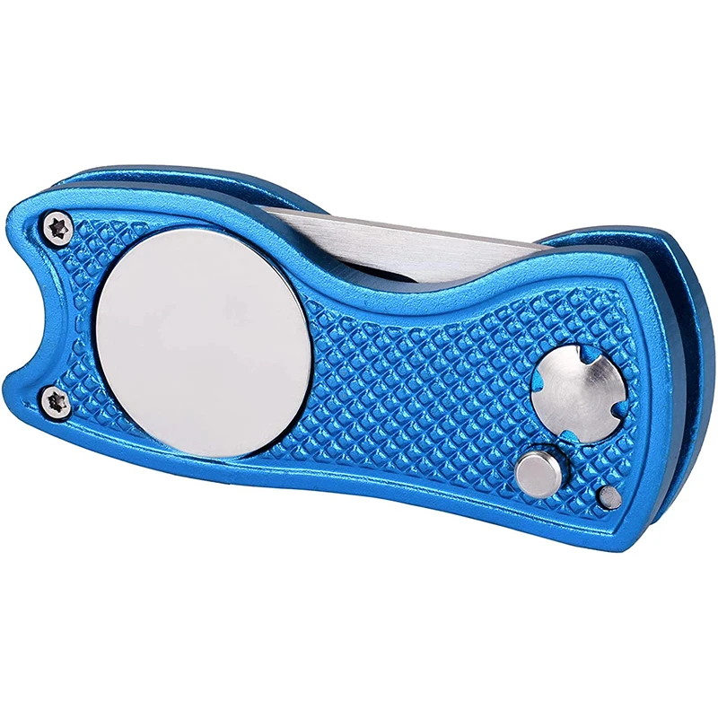 New Metal Foldable Golf Divot Tool with Pop-up Button and Magnetic Ball Marker Multi-Colors Golf Ball Tool Pitch Groove Cleaner