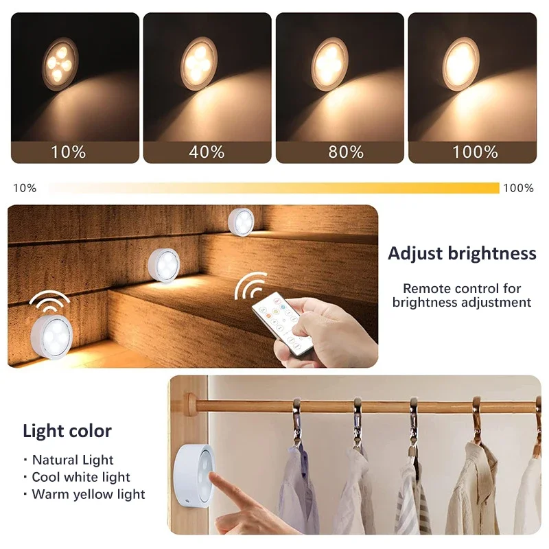 Cabinet Decoration Led Light Remote Control Night Light Ice Hockey Lamp Battery Powered Kitchen Undertable Lighting 3-tone Light