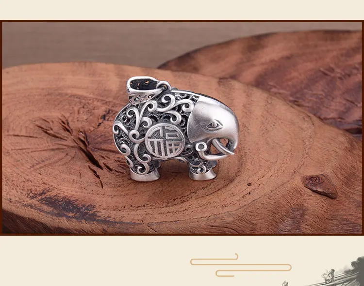 Pure Silver 999 Retro Wild Personality Fashion Hollow Brushed Sweater Chain No Chain Auspicious Elephant Pendant Free Shipping