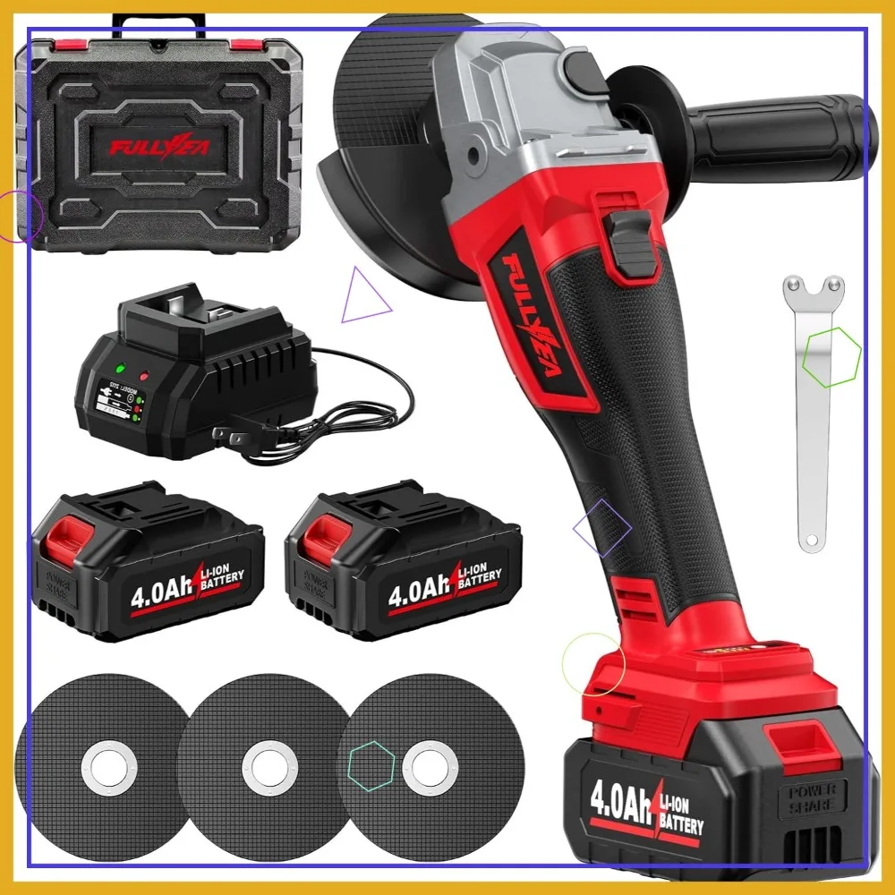 

Бесщеточная аккумуляторная угловая шлифмашина 4-1/2 дюйма, 12000 об/мин, с 2 аккумуляторами, зарядным устройством и набором отрезных дисков