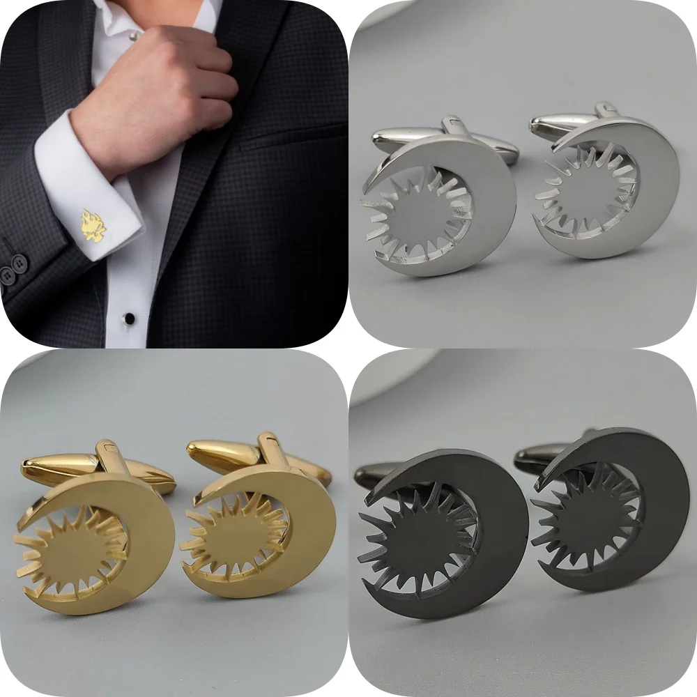 

New Sun and Moon stainless steel cufflinks, waterproof and non-fading shirt buttons, formal outfit, wedding party gifts