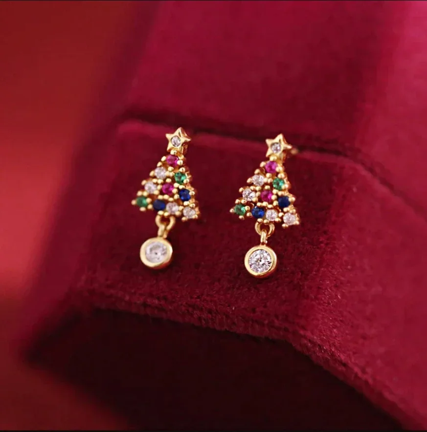 Tendencia linda suave pequeña piedra colorida árbol de Navidad temperamento cuelga advertencia para mujeres fiesta de cumpleaños nueva joyería personalizada