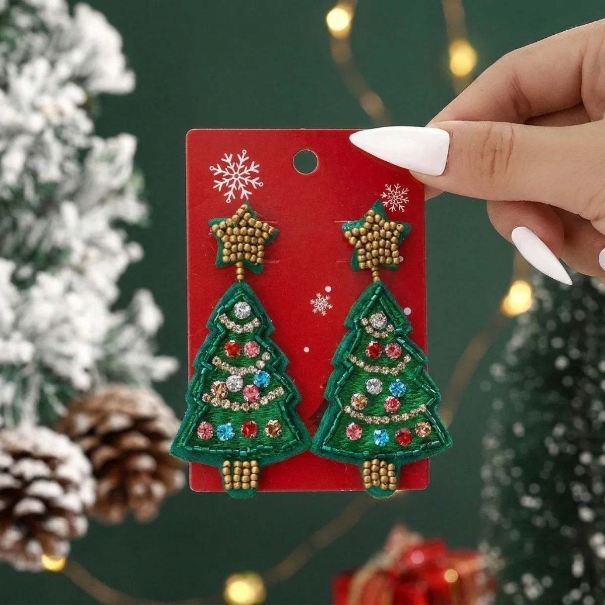 Weihnachtliche Ohrringe in Form eines Hauses mit Reisperlen für Damen, bunte Perlen, Weihnachtsmann, Rentier, Schneeflocke, Baum, Schleifen-Ohrringe, Schmuck. – Detail 23