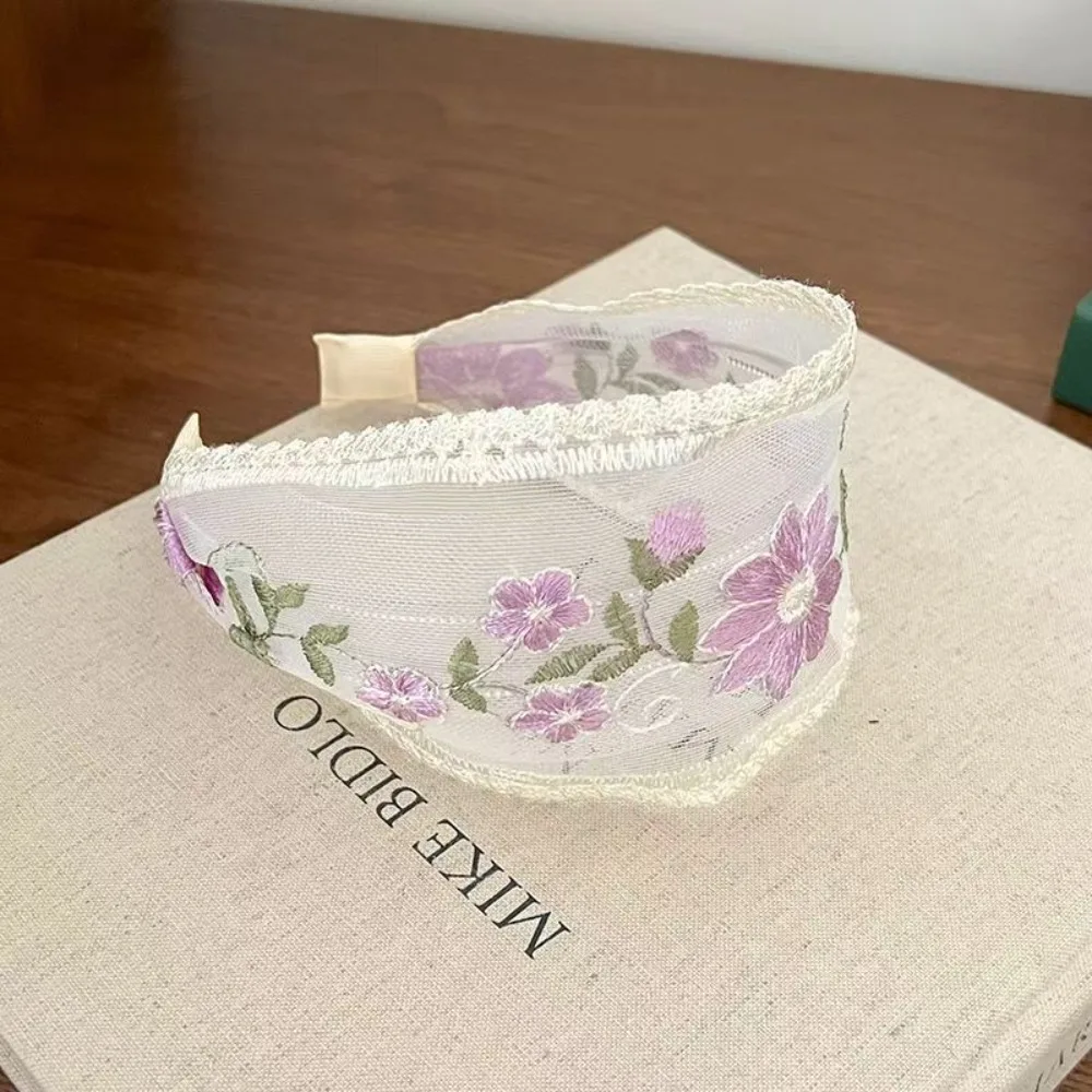 

Hair Accessories Wide Edge Lace Flower Headband Mesh Headdress Women's Hair Bands Embroidered Flower Flower Hair Hoop Women