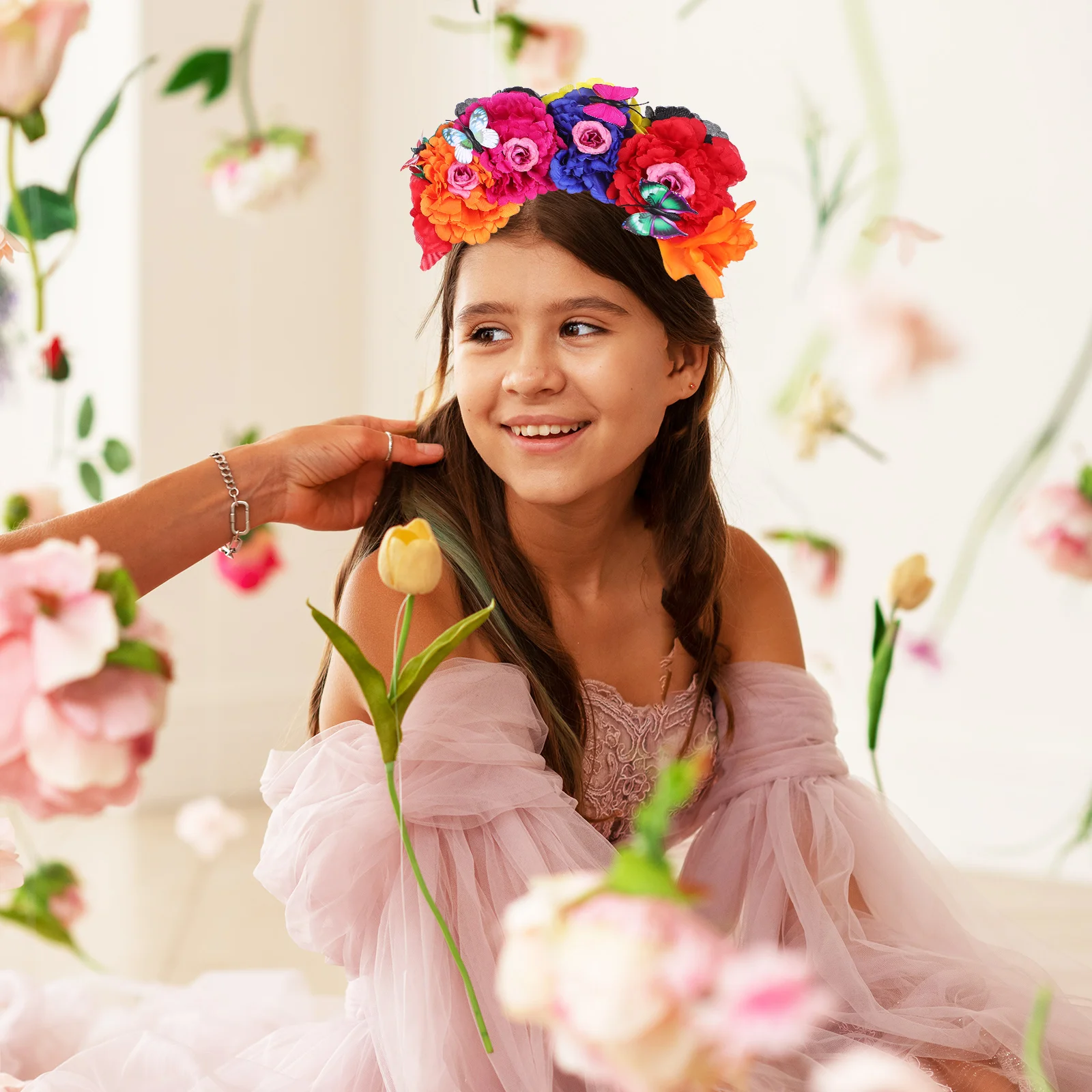 

Flower Crown Headband Rose Headdress for Girls Ladies Women Floral Headwear Easy Wear Instant Stunning New Hairstyle