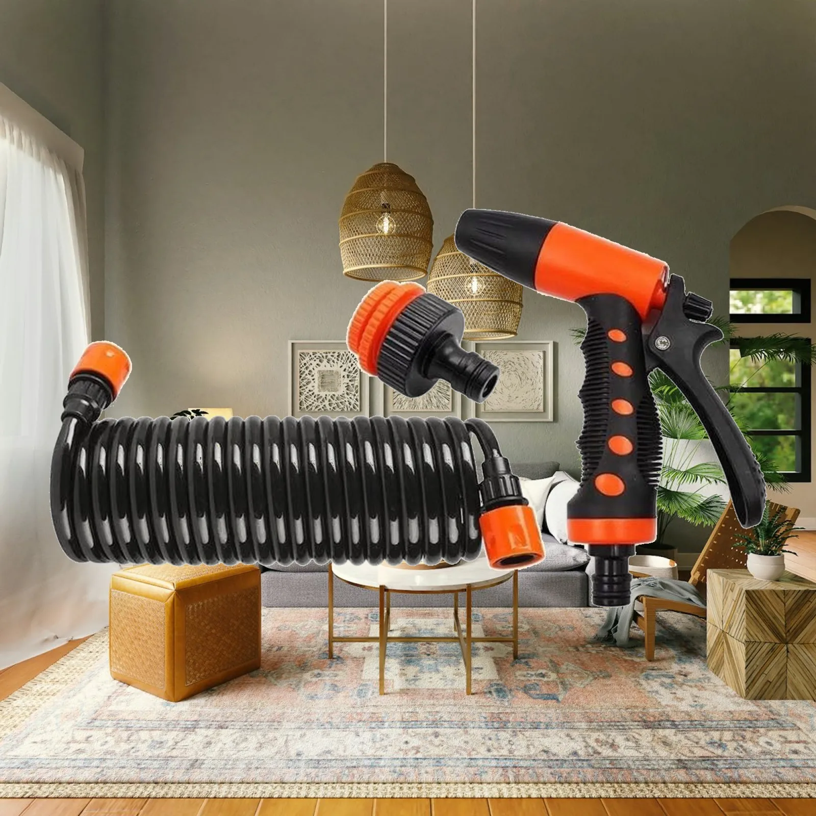 Car Wash Kit with Hose Heavy-Duty Spray with Coiled Hose Wash with Quick-Connect Adapter Long-Lasting Hardware Convenient