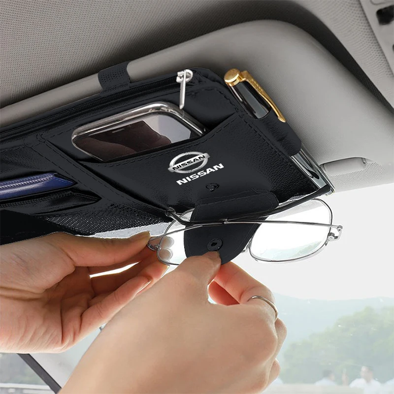 PU Car Vehicle Sun Visor Sunglasses Eyeglasses Glasses Holder Storage Clip for Nissan X-trail Qashqai Note Juke Car accessories