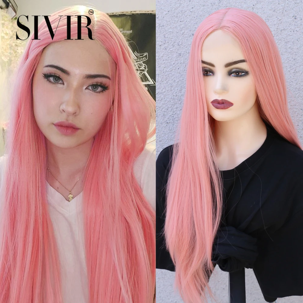 

Sivir Synthetic Lace Long Straight Hair Pink/Purple/WHite/Brown Color Daily/Party/Cosplay Wigs For Women Heat Resistant