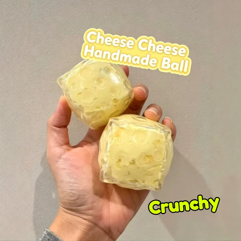 Crunchy Cheese Cube Stress Ball Crispy Cheese Shapeable Squeeze Ball Non-Bounce Fidget Toy ASMR Sensory Anti-Stress Gift