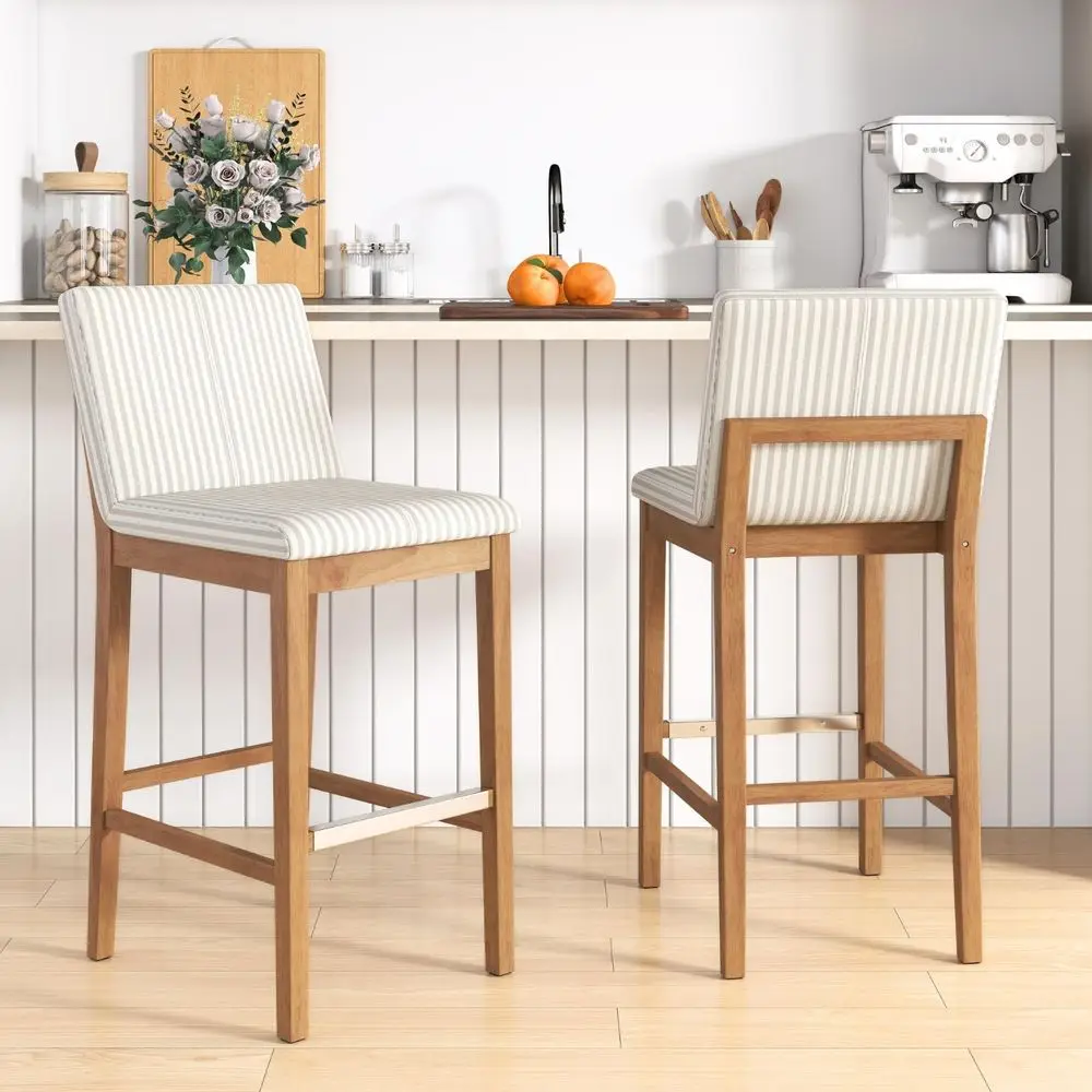 

26 Modern Counter Height Bar Stools Set of 2, Farmhouse Linen holstered Counter Stools with Back amp Metal Footrest, Wooden K