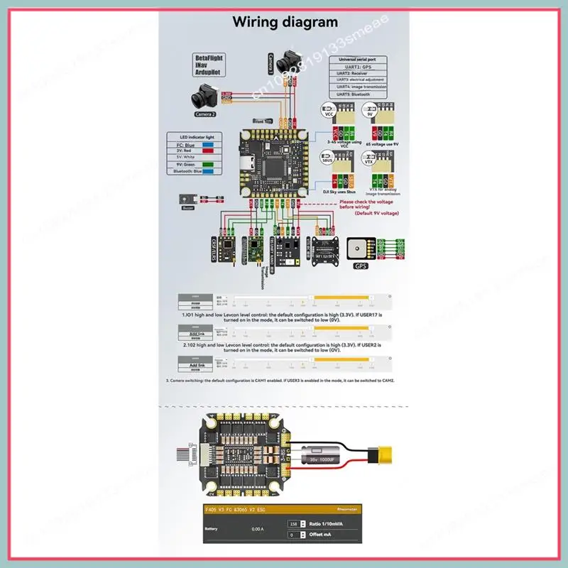 N94R F465 V3 FC e ESC FPV Stack F405 Controlador de vôo 65A AM32 ESC BEC duplo para drone RC FPV