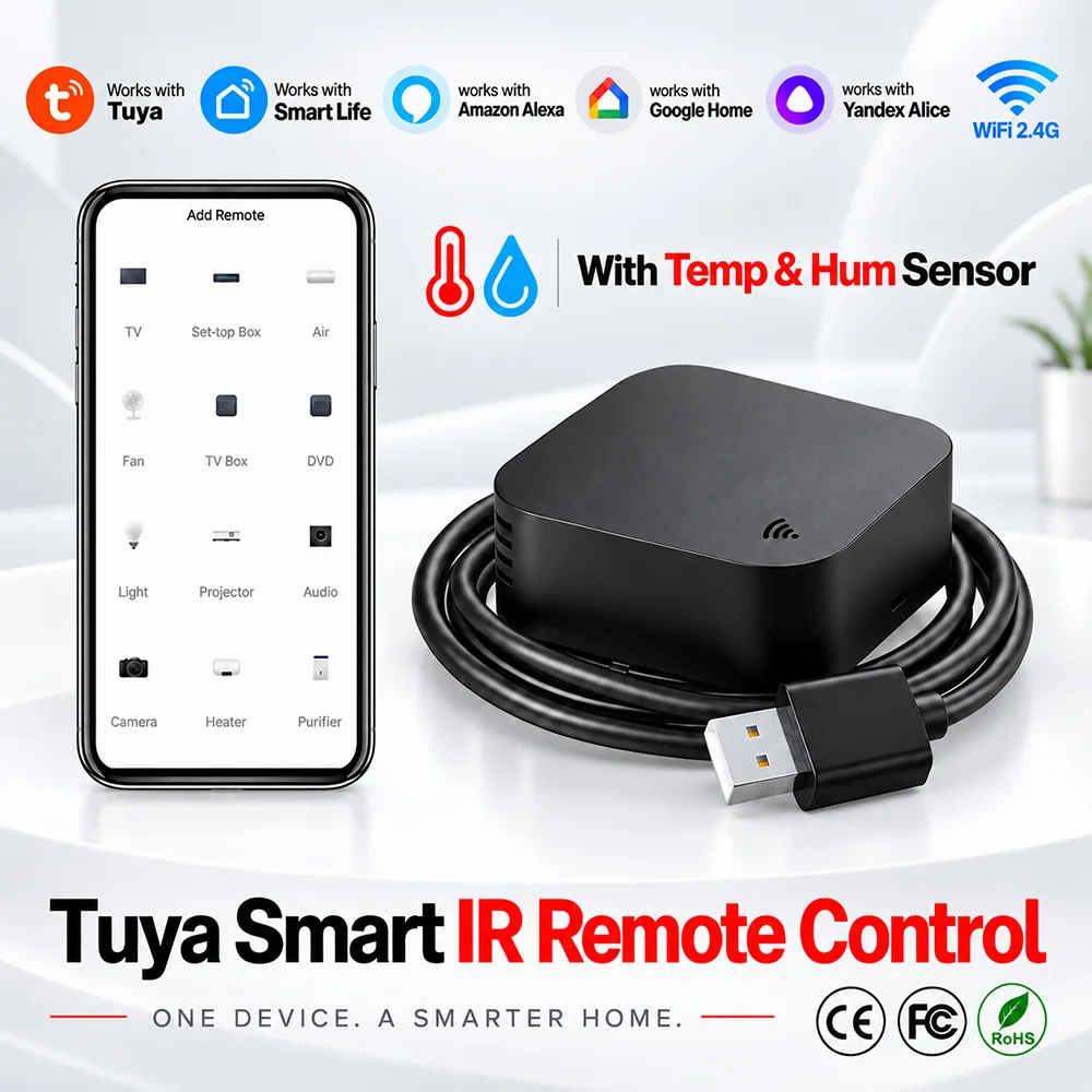 Tuya WiFi IR Remote Control With Temperature Humidity Sensor Universal Smart Remote for Air Conditioner TV Alexa Google Home