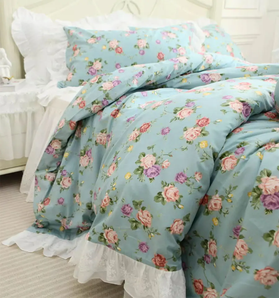 Romantic fairyfair floral bedding set girl,pastoral flower full queen king cotton home textile bedspread pillow case quilt cover