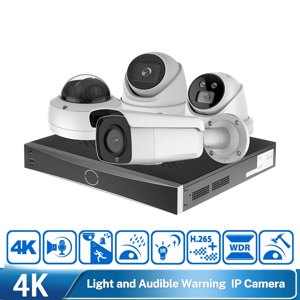 HITOSINO AI Human Vehicles Accurate Alarms Two Way Audio Strobe Light Warning Nvr Kit PoE Network IP Camera System