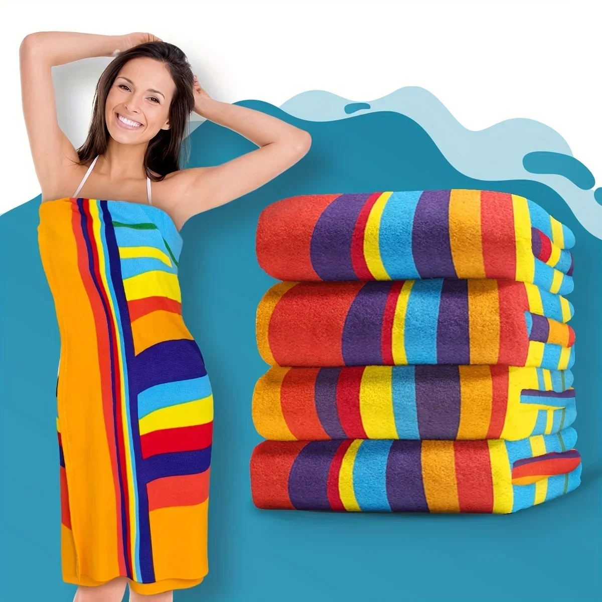 Extra Large Striped Beach Towel - Ultra-Soft Microfiber, Quick-Dry Towl for Travel, Yoga, Camping & Swimming - Machine Washable