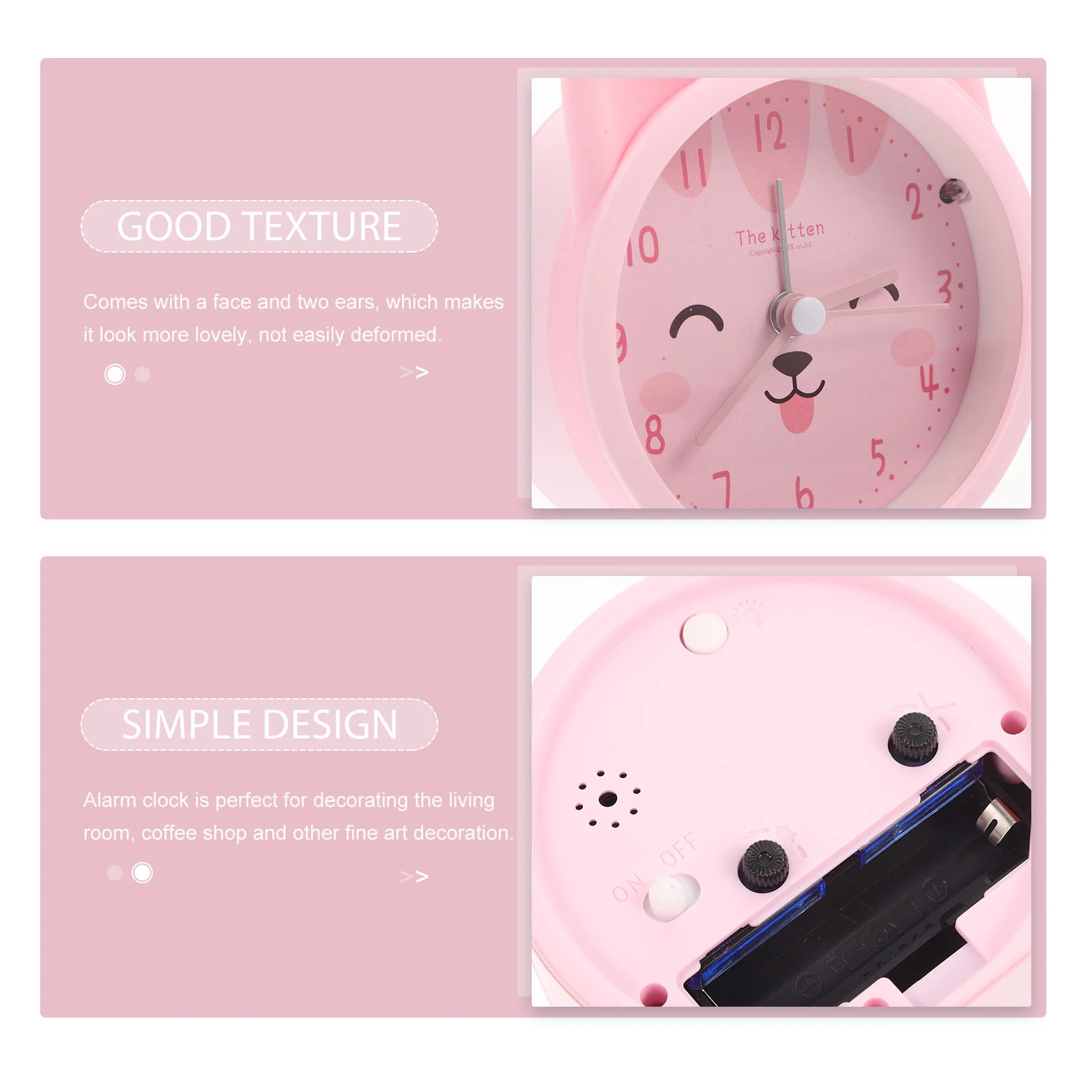 Cat Alarm Clock Cartoon Decorative Table Girl Dorm Small Silica Gel Household Non-ticking Desk Child