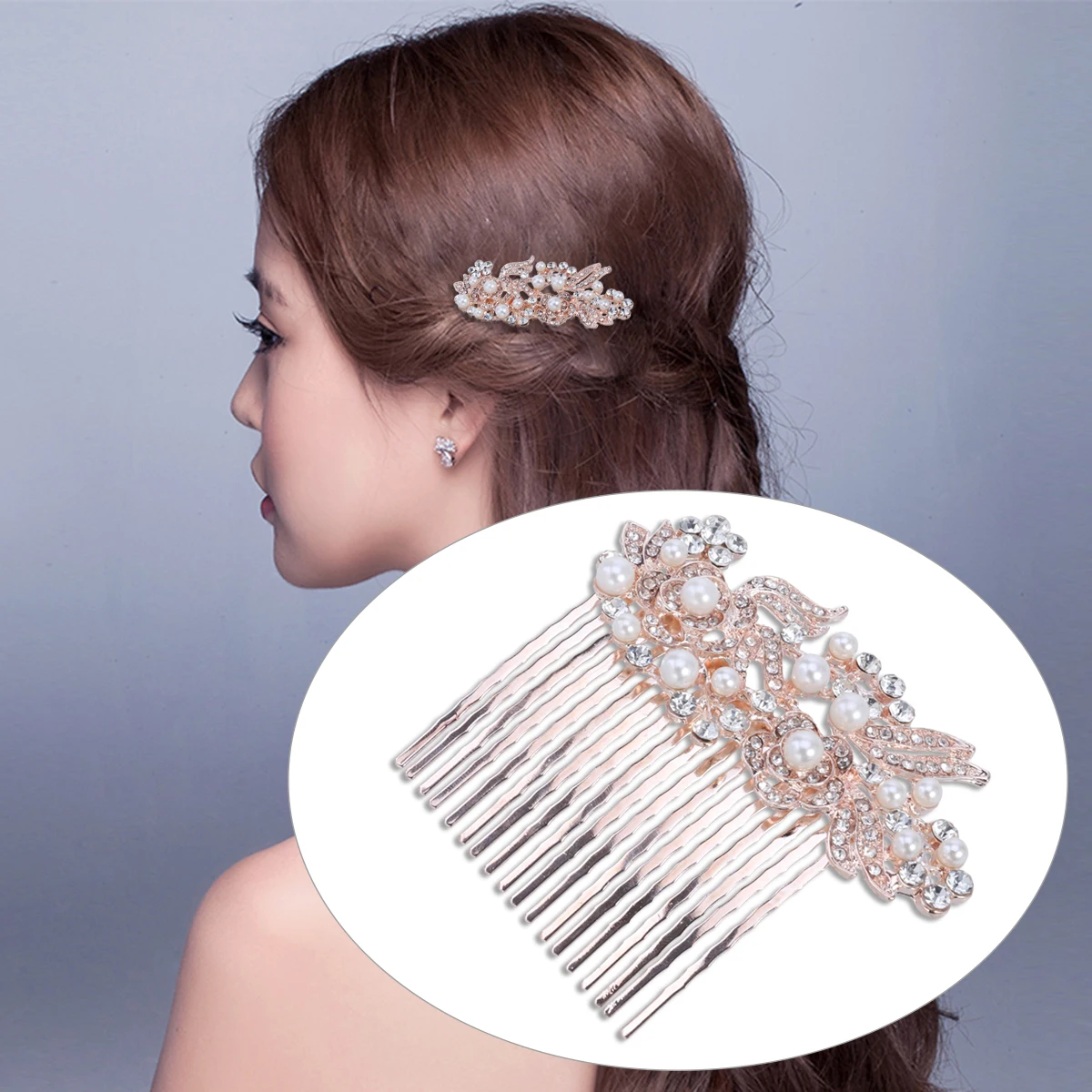 

Rose Gold Hair Comb Elegant Bridal Accessories Wedding Party Side Combs Rhinestone Hairstyle Long Lasting Use For Prom Hair Care