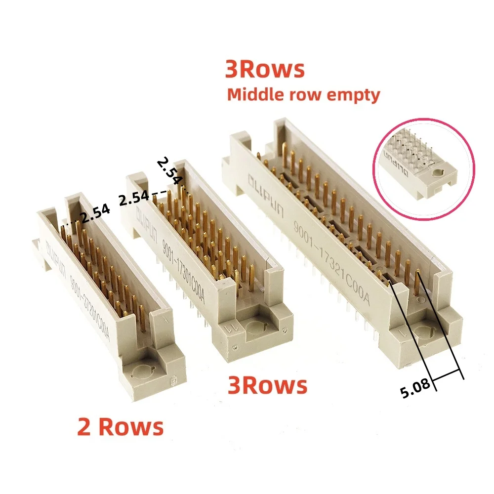 5 Pcs DIN 41612 Connector 20 30 32 48 64 96 Pin Plug Male Female Socket Vertical Right Angle Through Hole PCB Pitch 2.54 MM