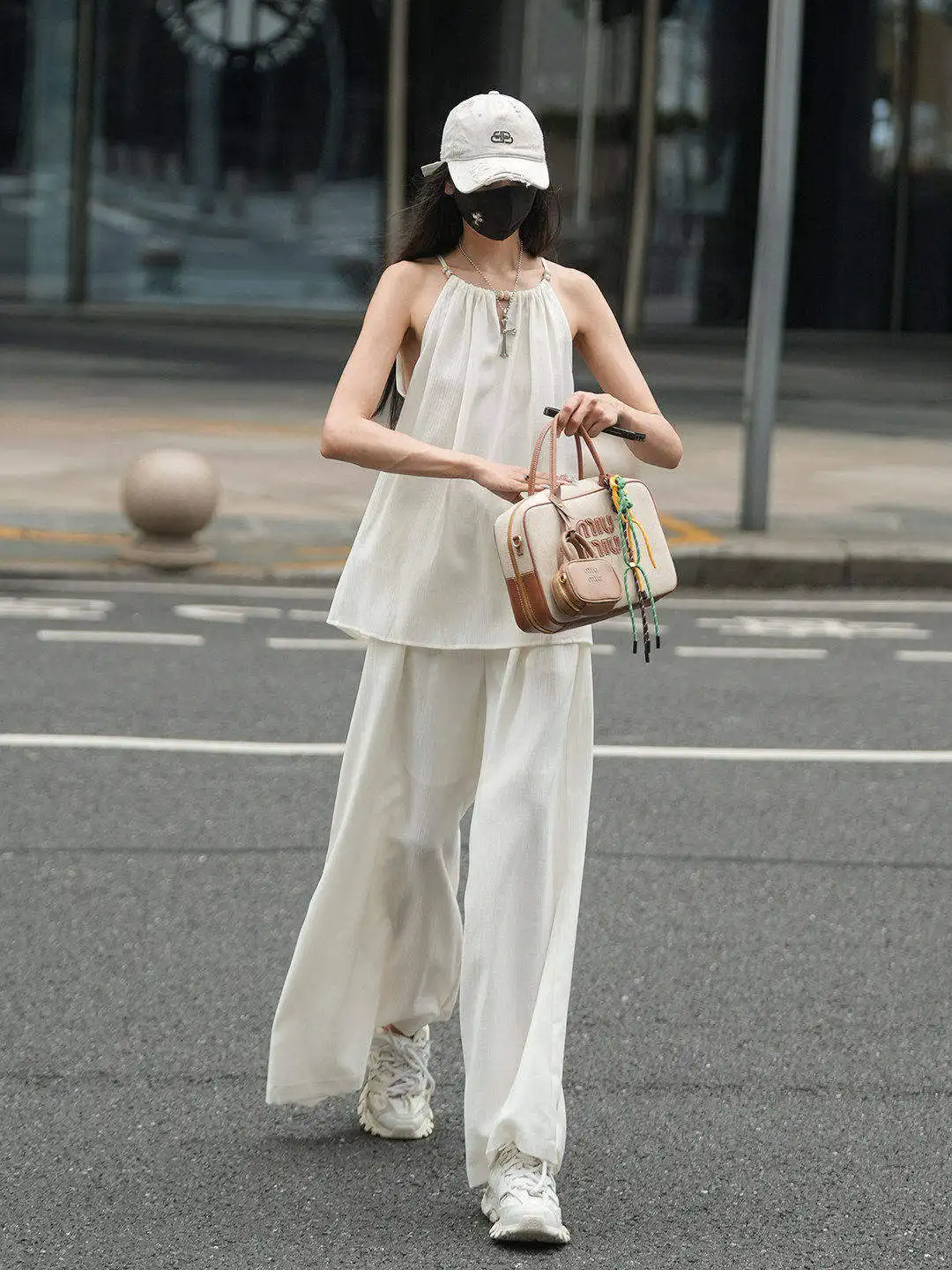 

Luna7xi Women's Casual Wide Leg Pants Set in Beige Summer New Style Two-Piece Suit Polyester Fabric for Young Ladies