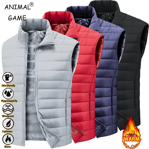 Animal Game Men's Casual Vest Lightweight Sleeveless Jacket Zipper Outerwear Vest Outdoor Warm Vest with Pockets Work Coats
