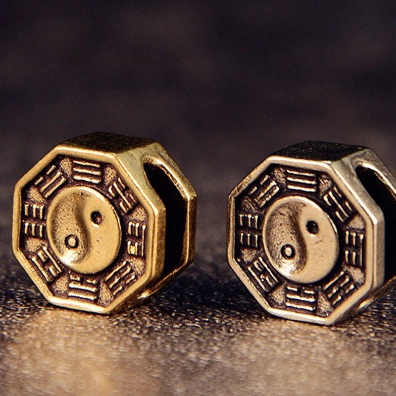 Chinese Tai Chi Bagua Brass Knife Bead Outdoor EDC Umbrella Rope Pendant DIY Paracord Woven Bracelet Accessories Lanyard Hanging