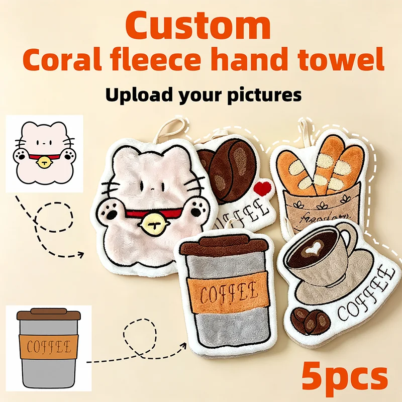 Custom Coral Velvet Hand Towels 5pcs DIY Your Pictures in Any Shape, Odorless and Highly Absorbent Hanging Kitchen and Bathroom