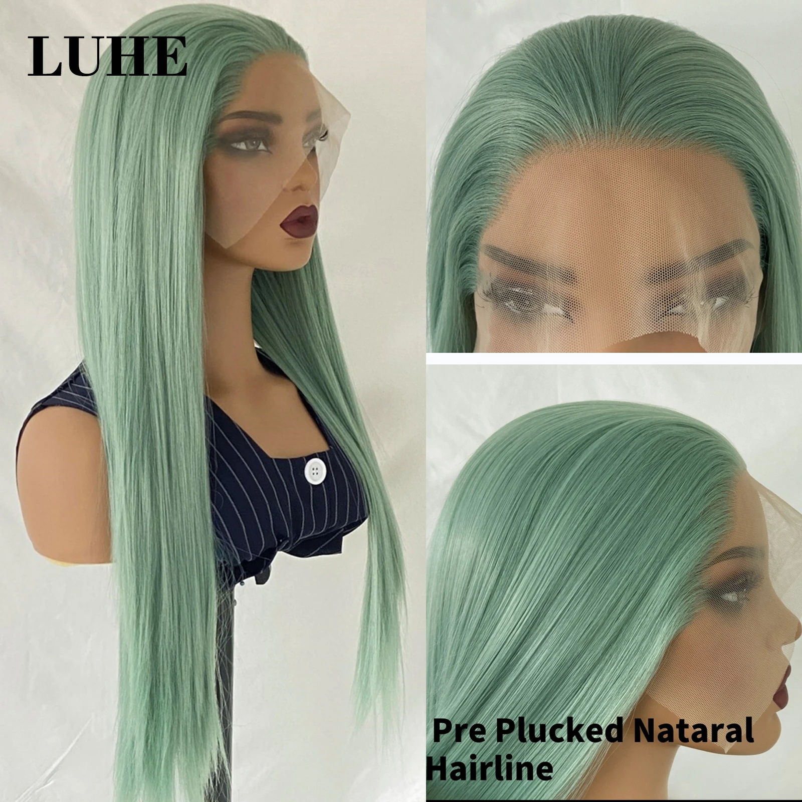 Light Green Synthetic Hair Wig 13x3 Lace Front Wigs for Black Women Cosplay Mint Green 26Inch Long Straight Lace Frontal Wigs