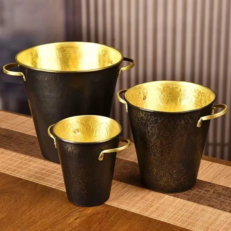 

Handcrafted Brass Copper Ice Bucket Portable Retro Large Capacity Beer and Beverage Ice Cube Storage Bucket Drinkware Tableware