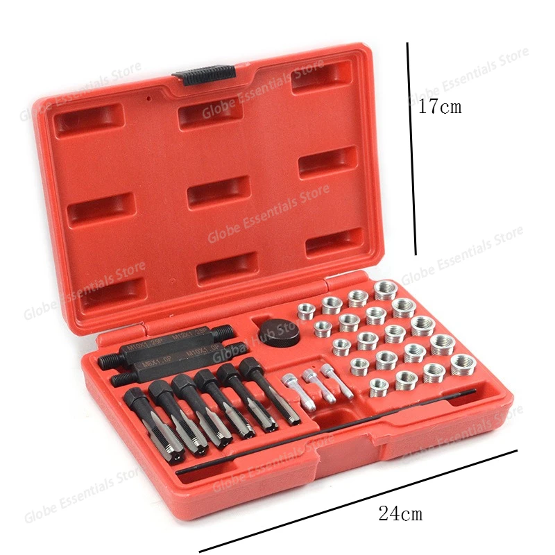 33PCS Glow Plug Thread Repair Tool Set - For Automotive Transmission Oil Pan Cover Thread Restoration Alloy steel material