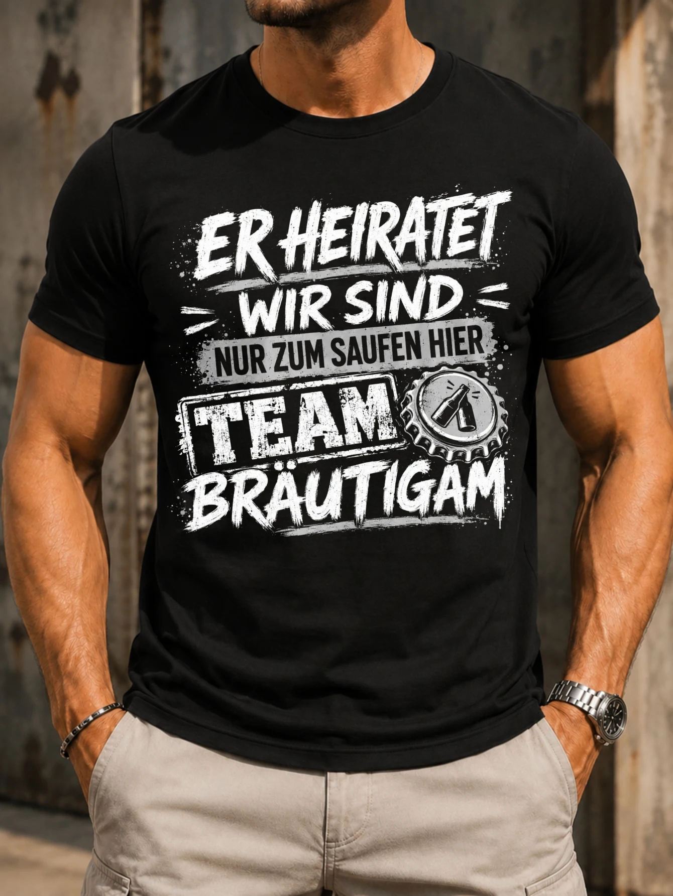 Er Heiratet Wir Sind Team Brautigam grunge  brush text bottle  and bachelor party graphic Unisex  Unisex All T-Shirt