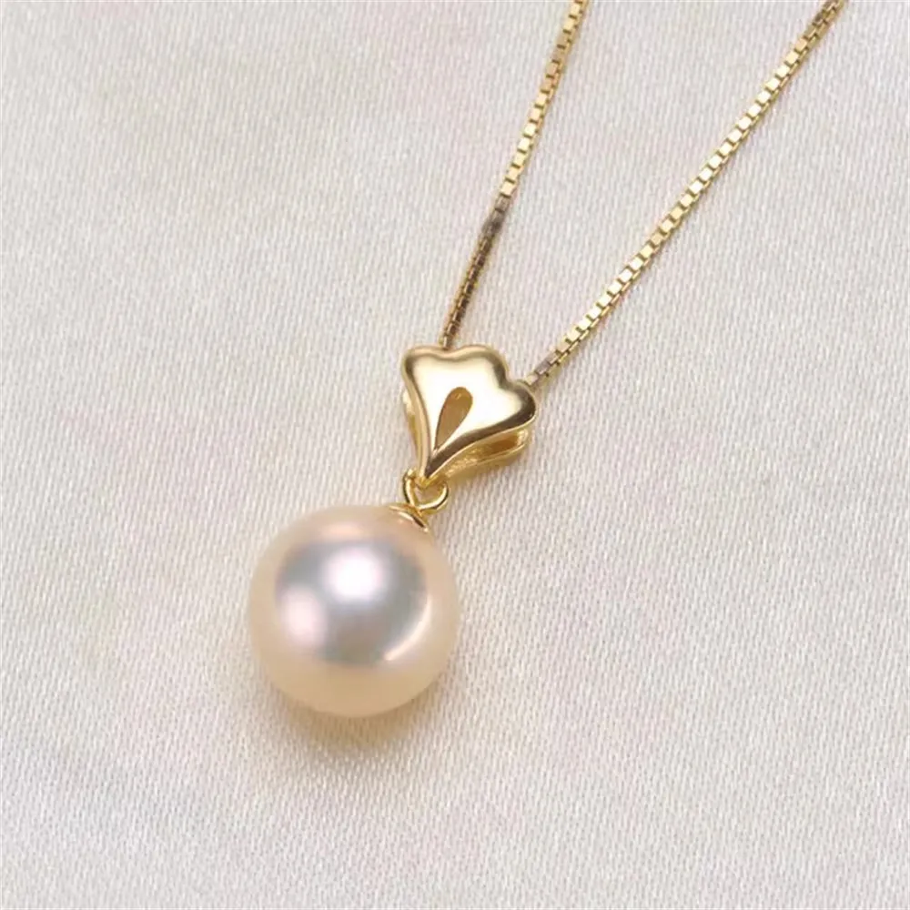 

DIY Pearl Accessories S925 Silver Pendant Empty Holder K Gold Leaf Necklace Pendant for Women Fit 8-11mm Round Beads D074