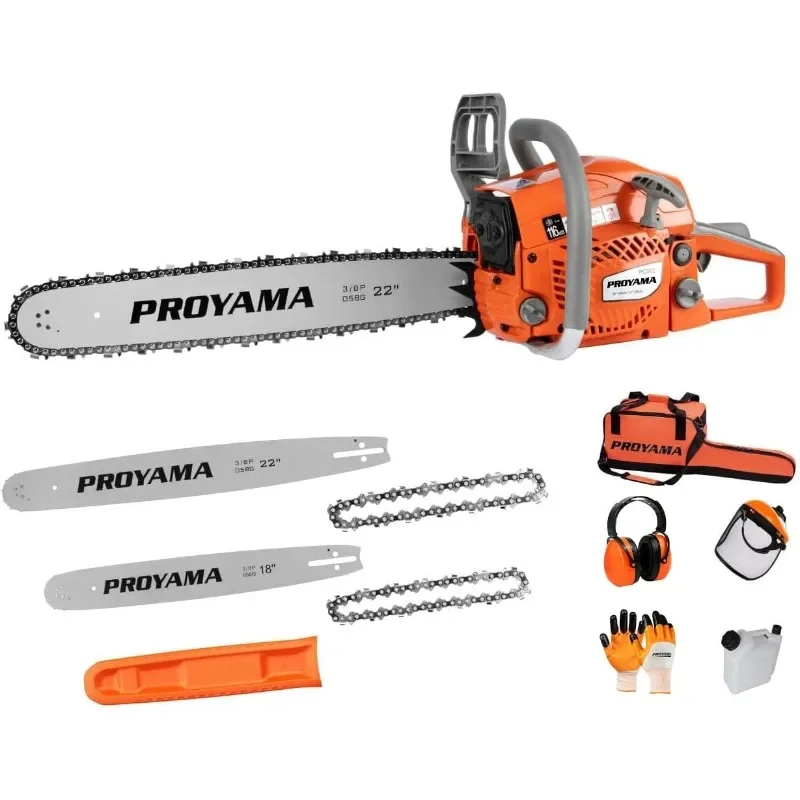 

22 Inch 18 Inch Handheld Cordless Petrol Chain Saw for Tree Wood Cutting 62CC 2-Cycle Gas Powered Chainsaw