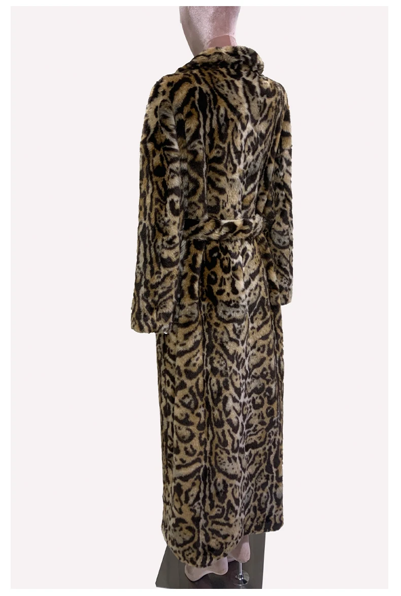 Mauroicardi Winter Maxi Colorful Multicolored Thick Warm Leopard Print Faux Fur Coat Women Sashes Baggy Chic Furry Overcoat 2024