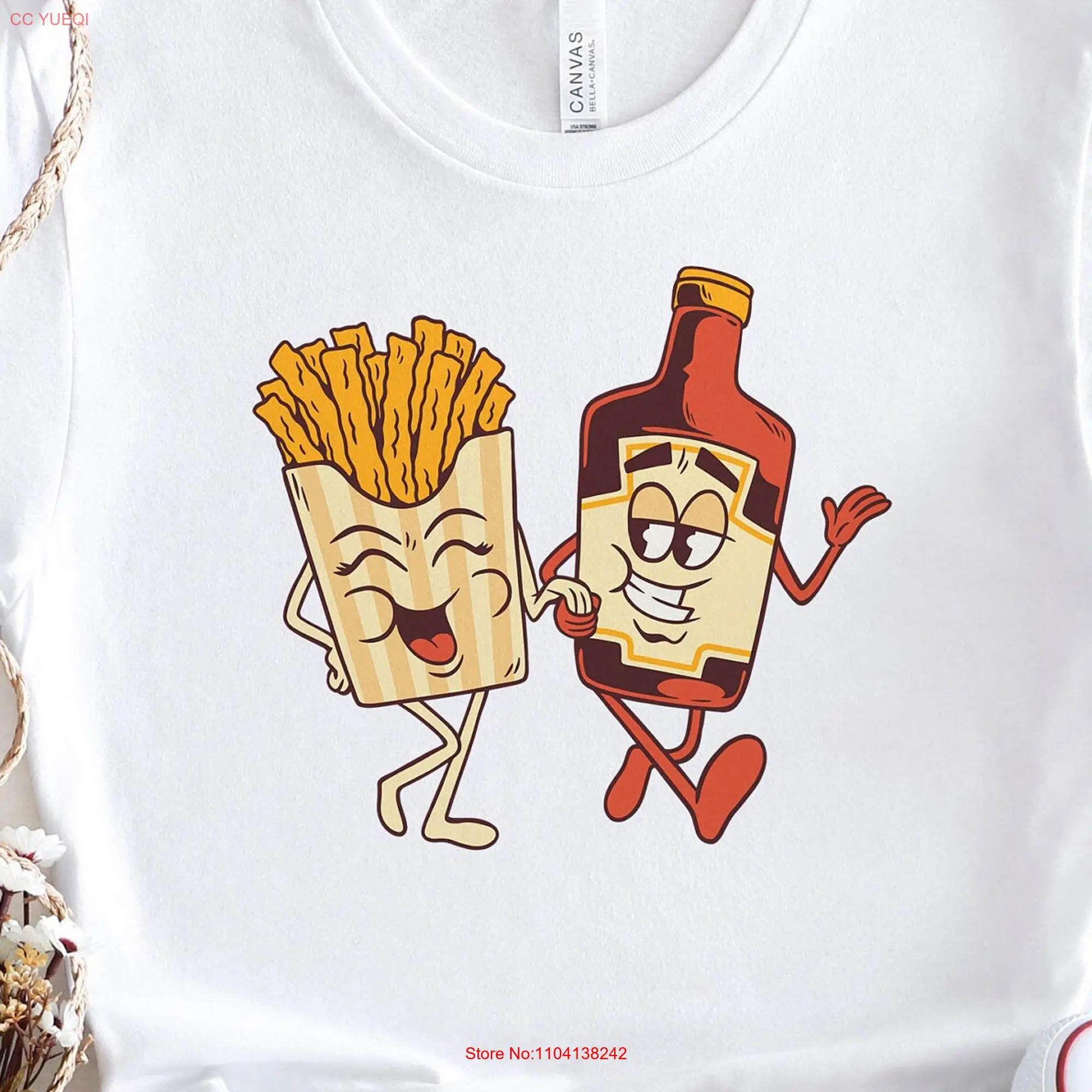 Couple Fries Ketchup T Shirt French for Snack Lovers Food Lover Apparel Fast Enthusiasts long or short sleeves