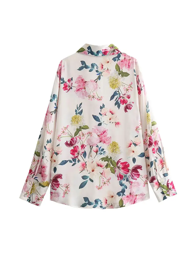 TRAF 2024 Spring Women\'s Shirt Floral Printed Shirts for Women Button up Blouse Woman Long Sleeve Elegant Shirts Blouses Tops