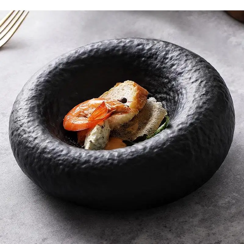 

Ceramic Dinner Plate Restaurant Irregular Dessert Thick Soup Snack Dish Insulation Plates Home Solid Color Tableware