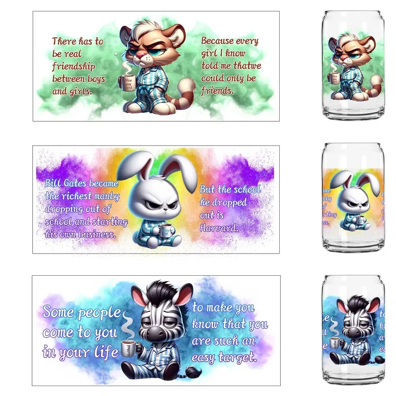 

Popular Funny Cute Animals quotes Style Sticker Party DIY Decals 3D transfers uvdtf tumbler seal stickers 16oz uv dtf cup wraps