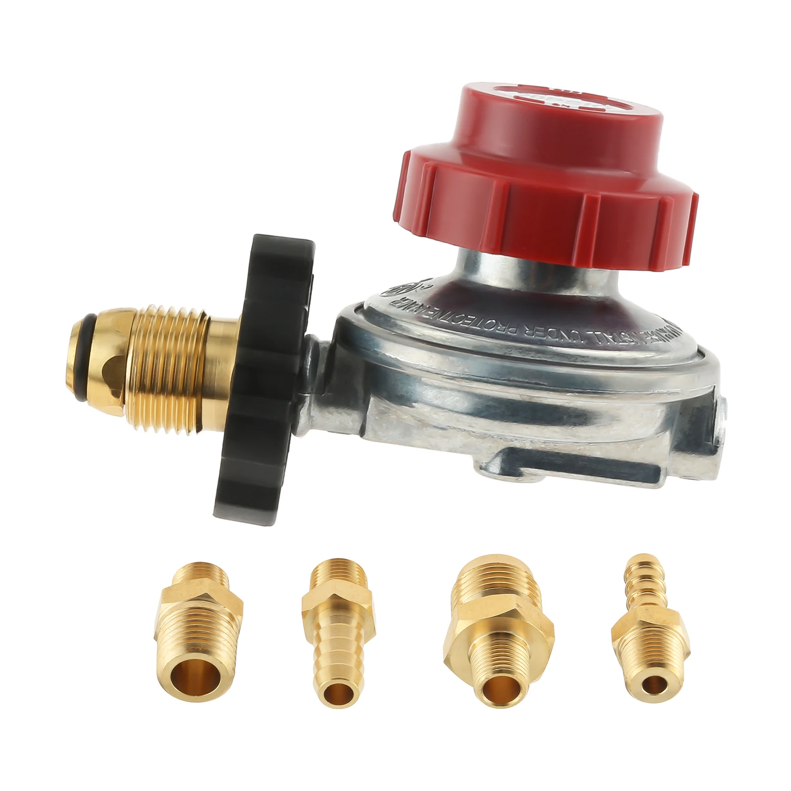 

Adjustable 0-20PSI POL High Pressure Propane Regulator Valve Kit,1/4" NPT 3/8" Flare Male Fitting,5/16" 1/4" Hose Barb Connector