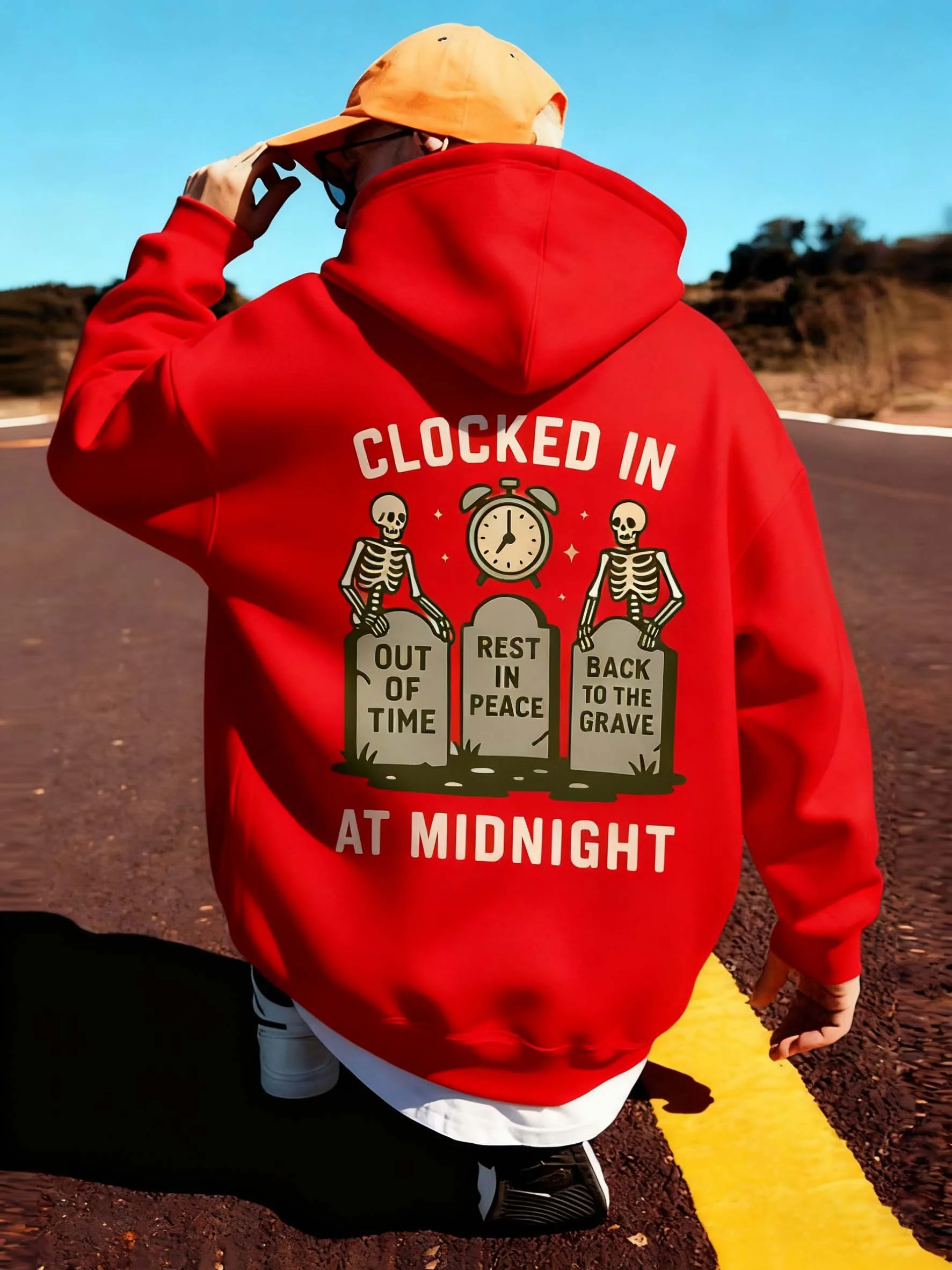 منتصف الليل تحقق في الهيكل العظمي نمط الرجال السترة هوديي، فضفاضة تناسب. مثالية لأزياء الهالوين.