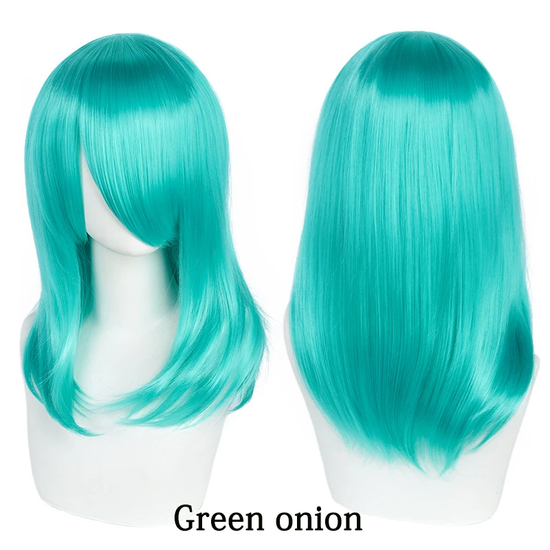 Cabelo de 16 polegadas com pontas internas e franja, cabelo sintético cosplay, adequado para fantasia de festa com tema de Halloween, peruca lolita