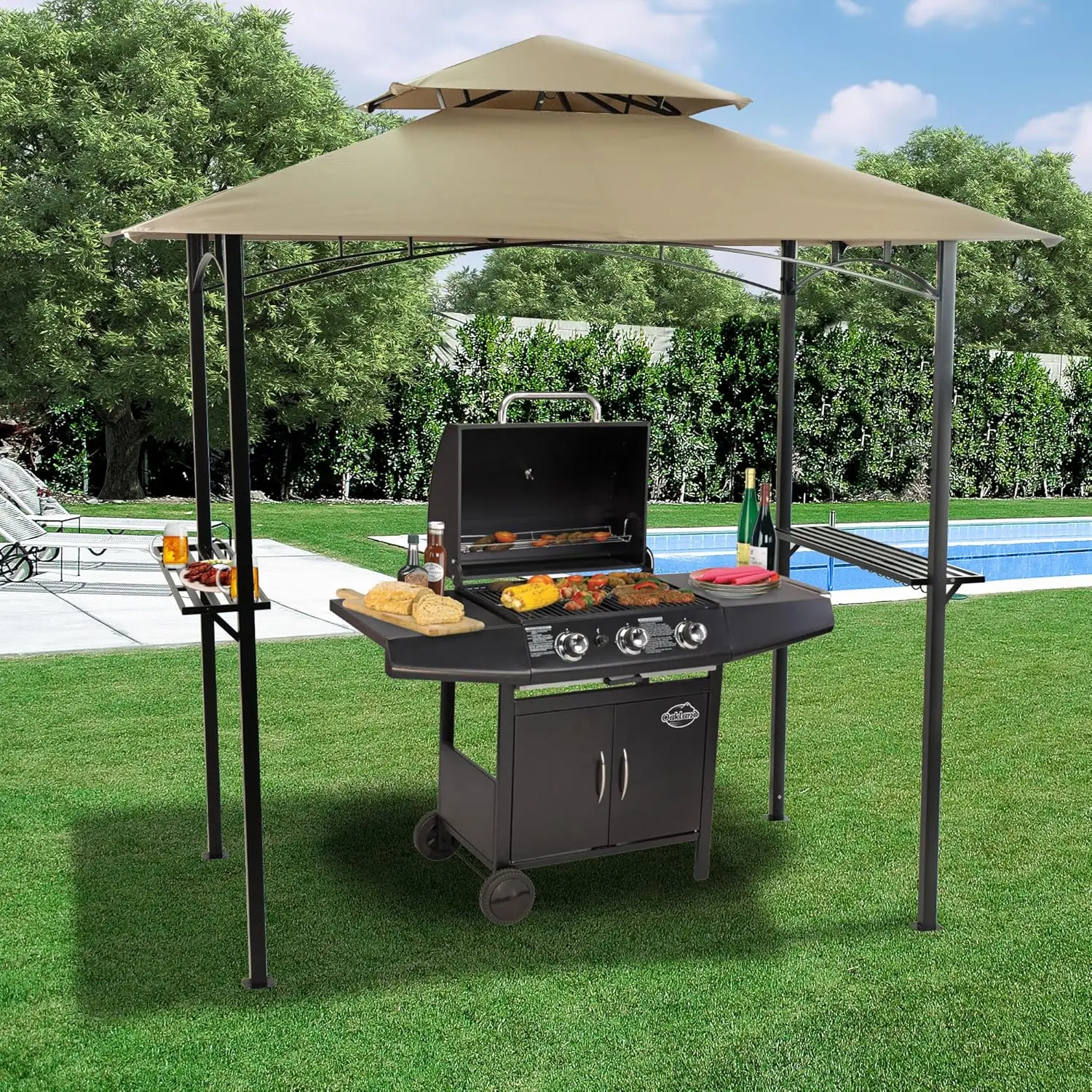 Andra Soft Top BBQ Canopy - 8'X5' Outdoor Grill Gazebo Grill Canopy (Tent) with 4pcs Detachable LED Light, Perfect for Barbecue