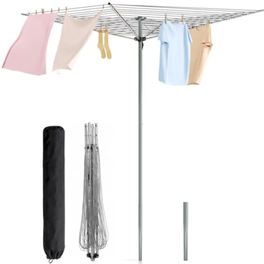 

Outdoor Umbrella Clothes Drying Rack 164Feet Metal Laundry Drying Rack 4-Arms Rotary Collapsible Clothesline for Lawn Garden Ba
