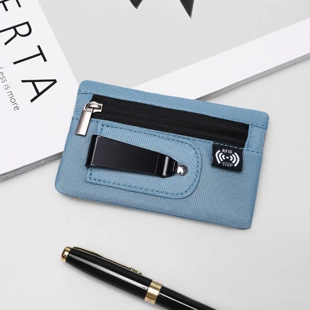 Nova mini bolsa de moedas de poliéster 7 cores não trançado bolsa de tecido simples com zíper e clipe de cinto organizador de cartão dinheiro e moedas